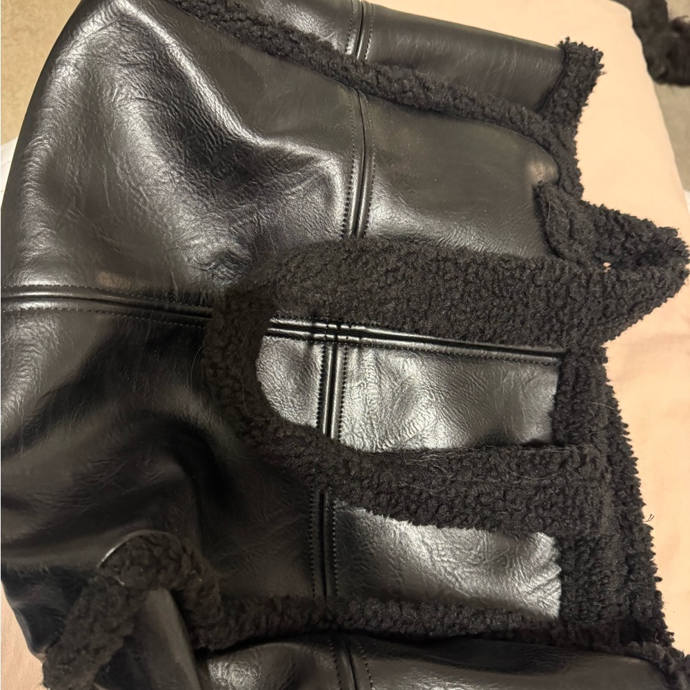 Black Faux Leather Tote Bag